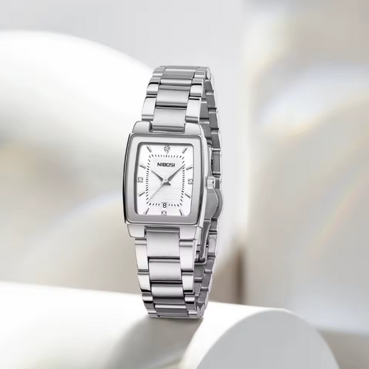 2026 Reloj de mujer plata negro acero inoxidable